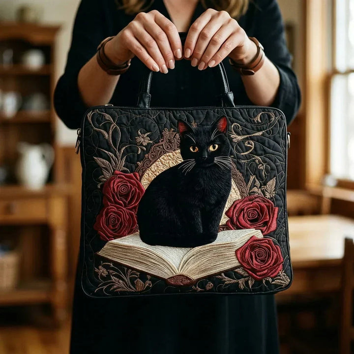 Black Cat on Books | Handmade Quilted Tote Bag