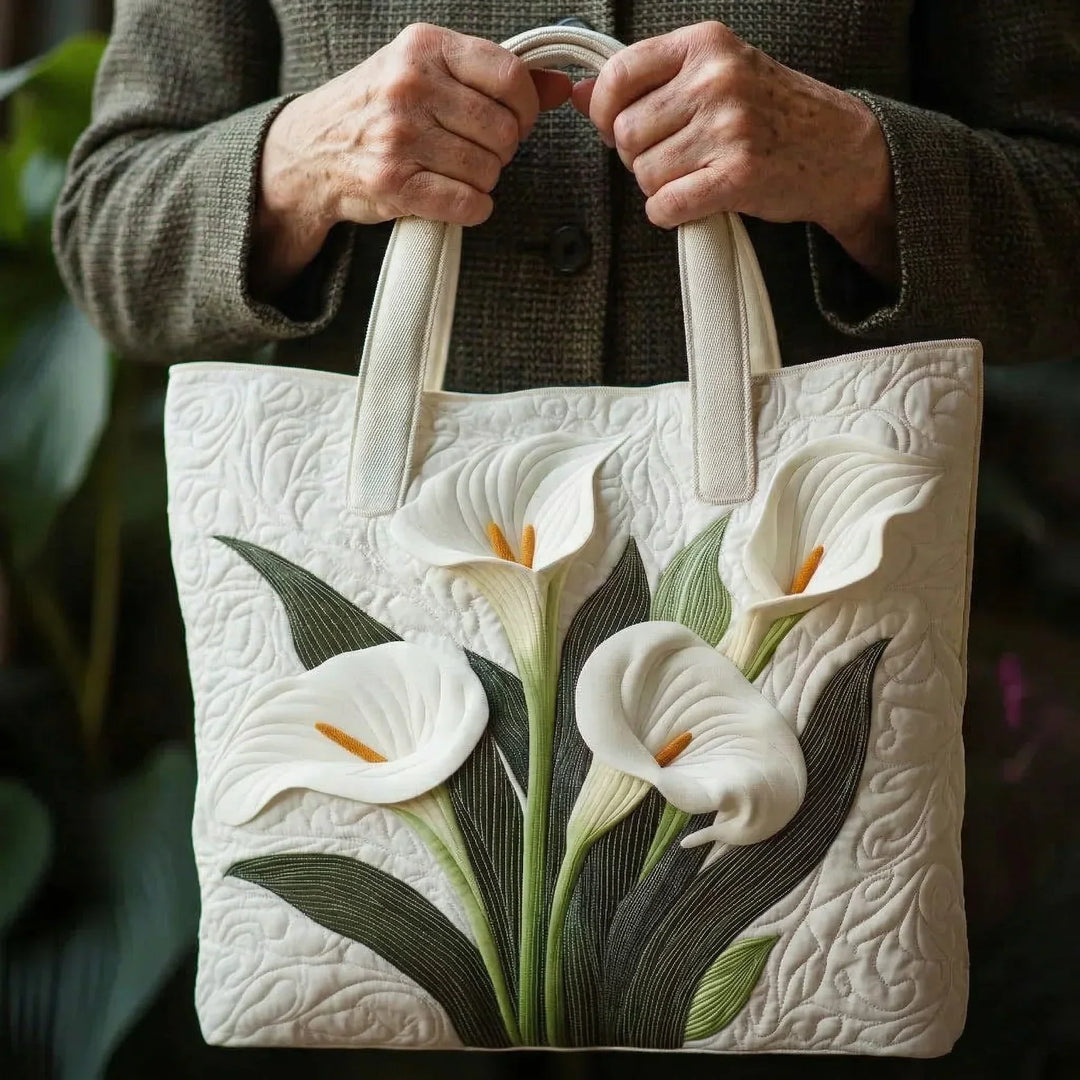 White Lilies | Handmade Quilted Tote Bag