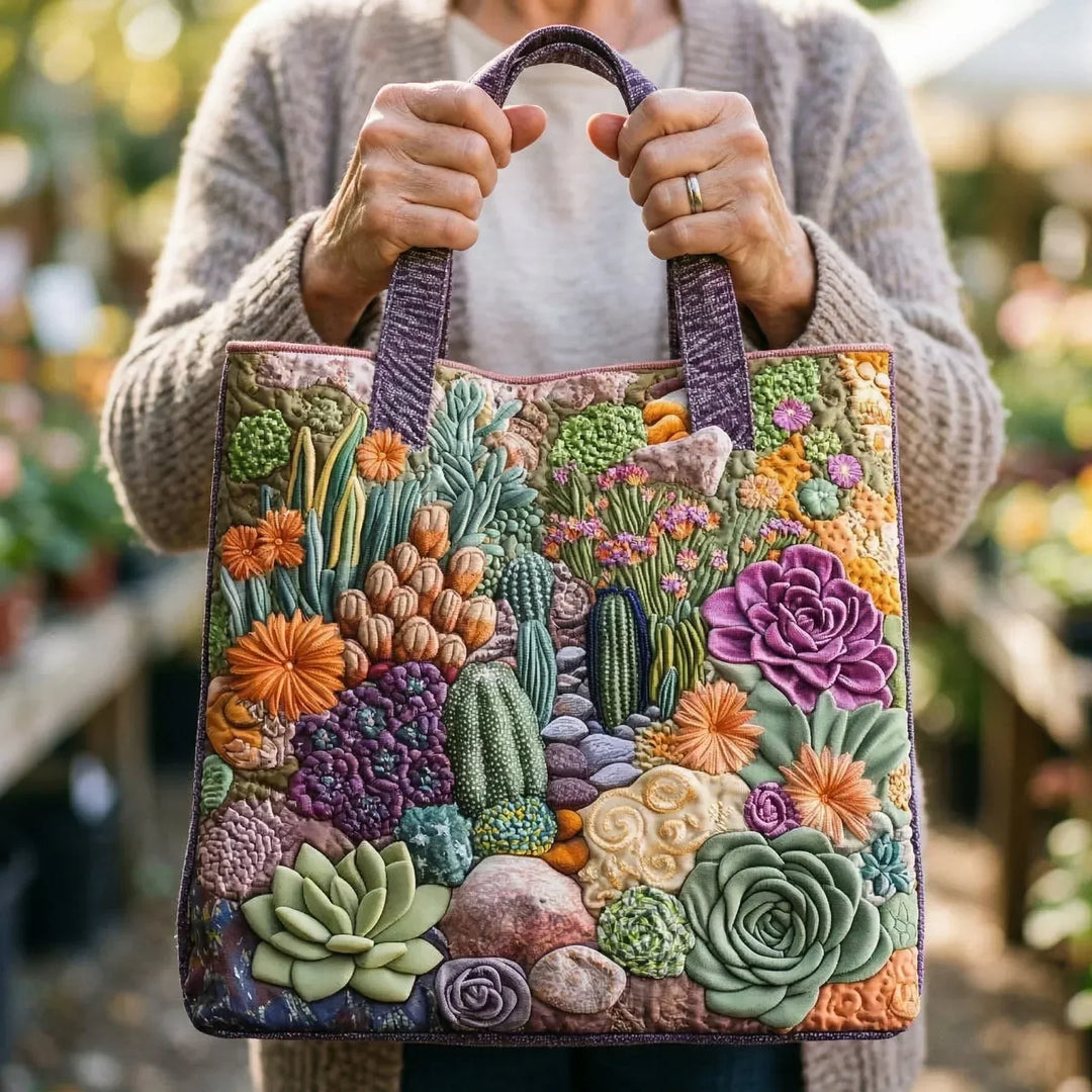 Succulent Garden | Handmade Quilted Tote Bag