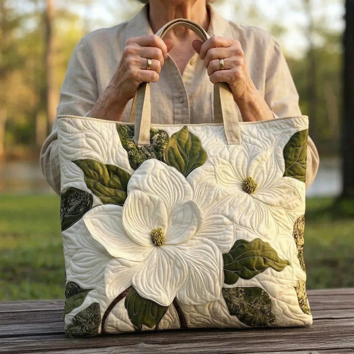 Elegant White Lilies | Handmade Quilted Tote Bag