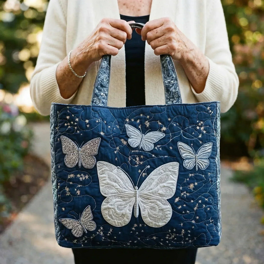 Silver Butterfly | Handmade Quilted Tote Bag