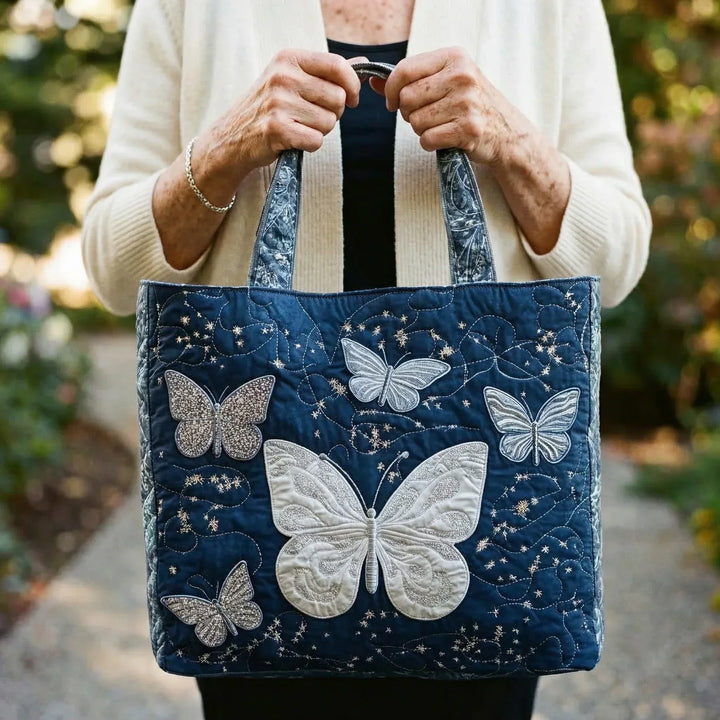 Silver Butterfly | Handmade Quilted Tote Bag