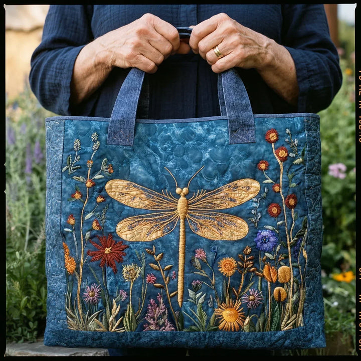 Golden Dragonfly | Handmade Quilted Tote Bag