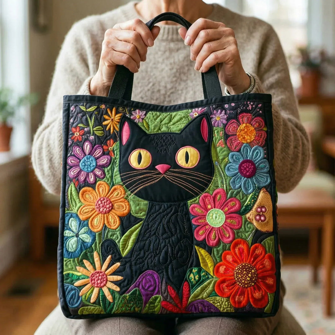 Enchanted Black Cat | Handmade Quilted Tote Bag
