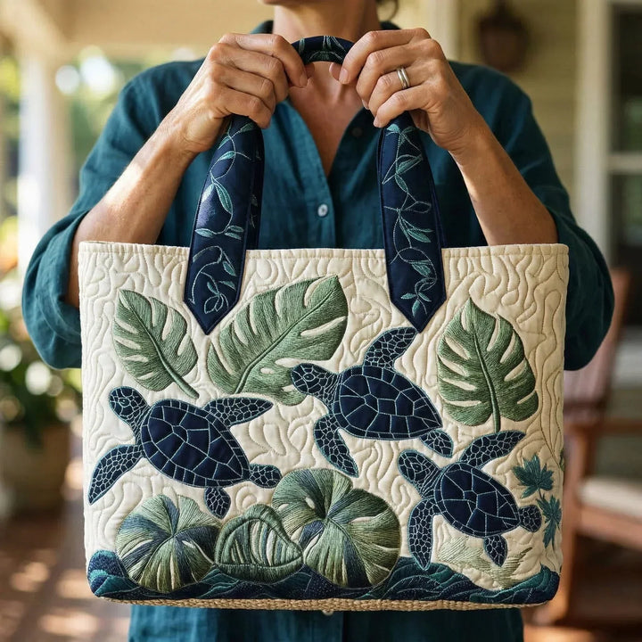 Grace of the Sea Turtle | Handmade Quilted Tote Bag