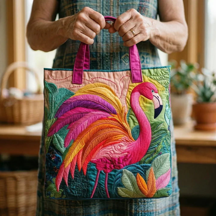 Rainbow Flamingo | Handmade Quilted Tote Bag