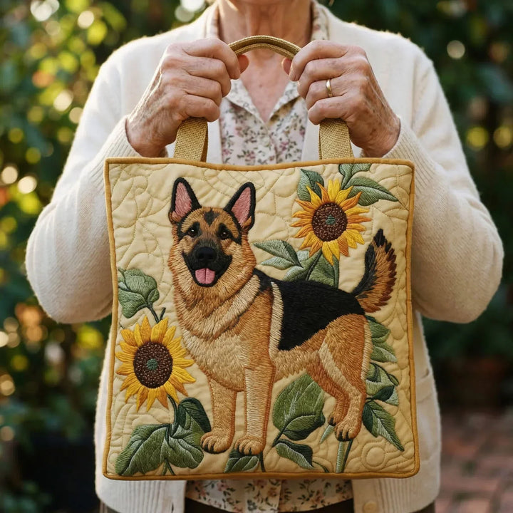 German Shepherd Floral | Handmade Quilted Tote Bag