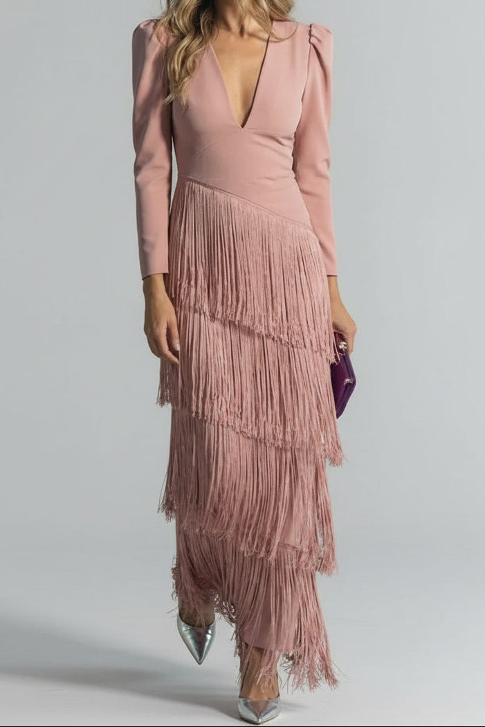 Camille | Fringe Sleeve Midi Dress