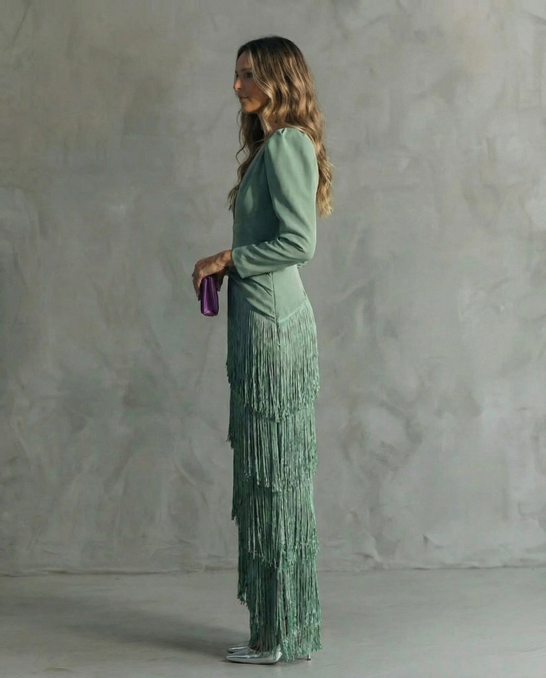 Camille | Fringe Sleeve Midi Dress