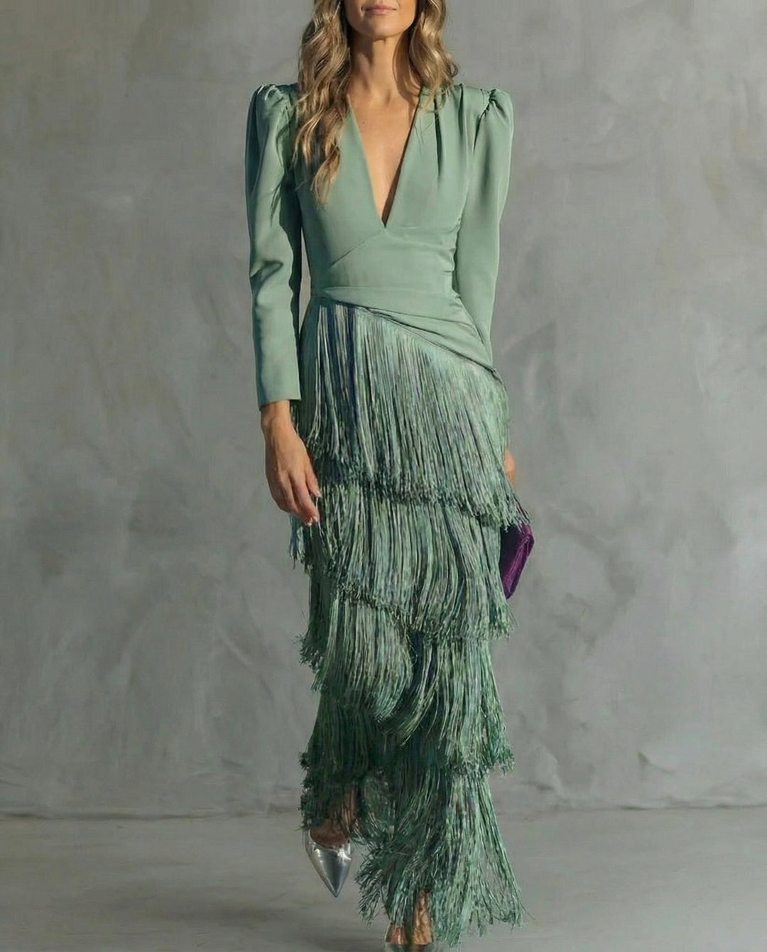 Camille | Fringe Sleeve Midi Dress