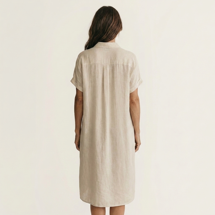 Nidalie | Cotton-Linen Midi Shirt Dress with Rolled Cuffs