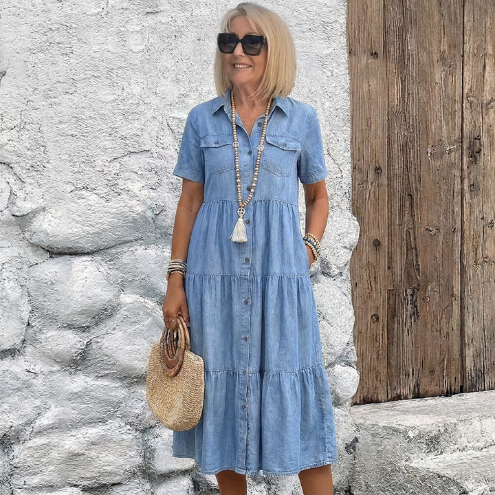 Elizabeth - Denim Print Midi Dress