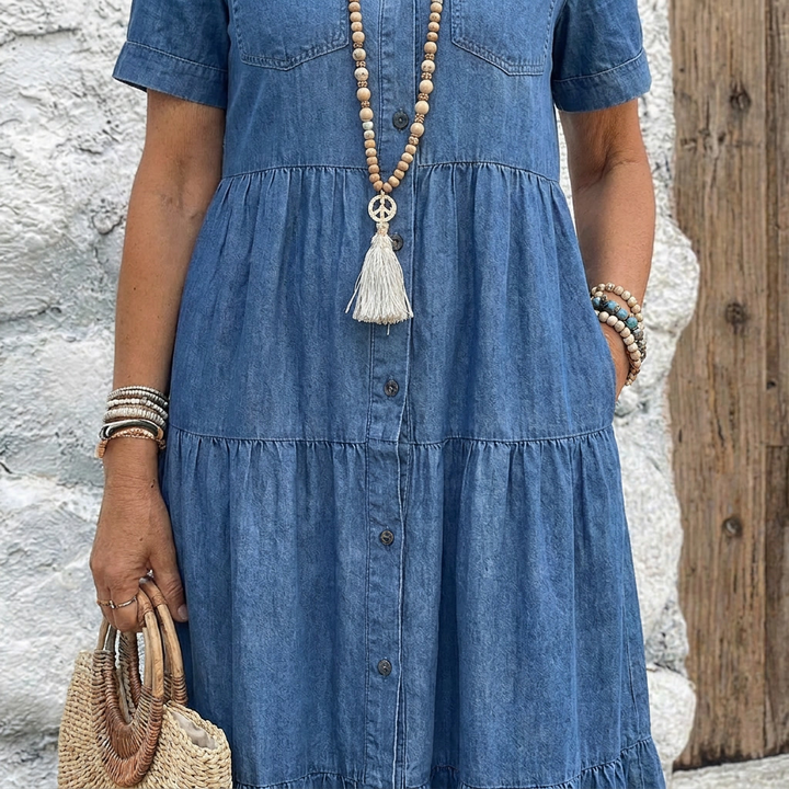 Elizabeth - Denim Print Midi Dress