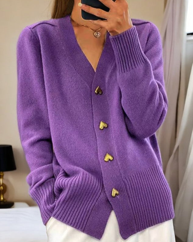 Liorah - Elegant Heart Button Cardigan