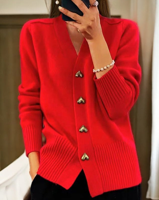 Liorah - Elegant Heart Button Cardigan